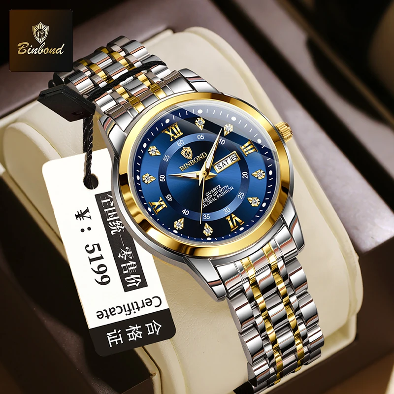Luxury Watch Top 10 - BINBOND B7169 Luksusowe zegarki kwarcowe dla
