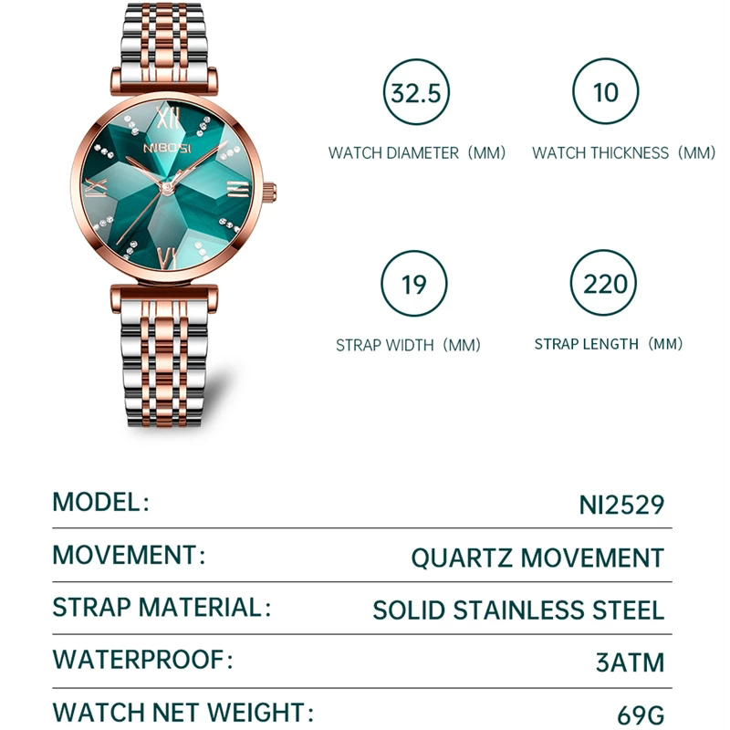 NIBOSI moda romb lustro damski – Luxury Watch Top 10 recenzja i cena